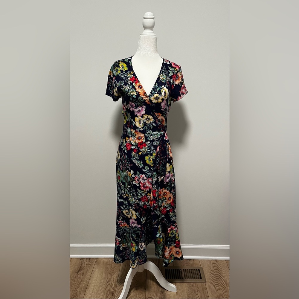 Multicolored floral wrap dress
